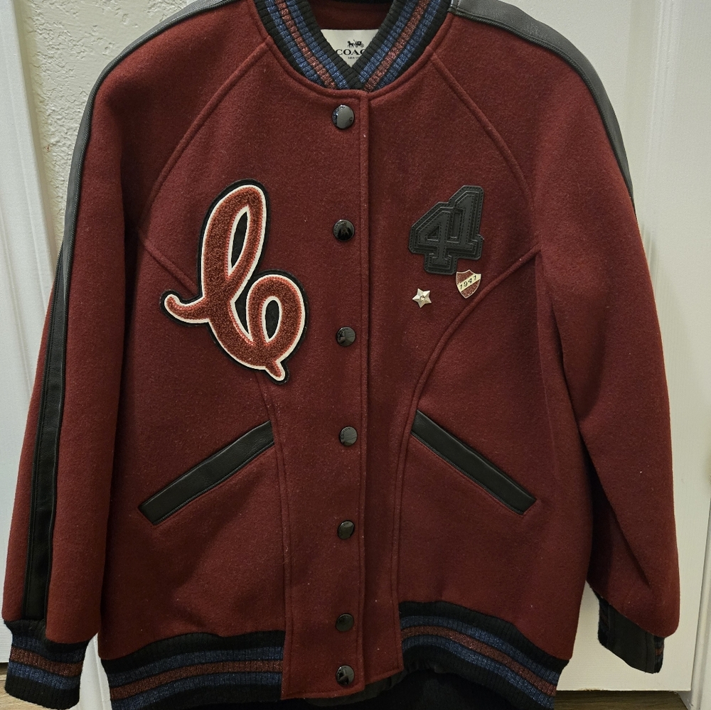 Coach Red and Black Varsity Jacket Classic Athletic Style